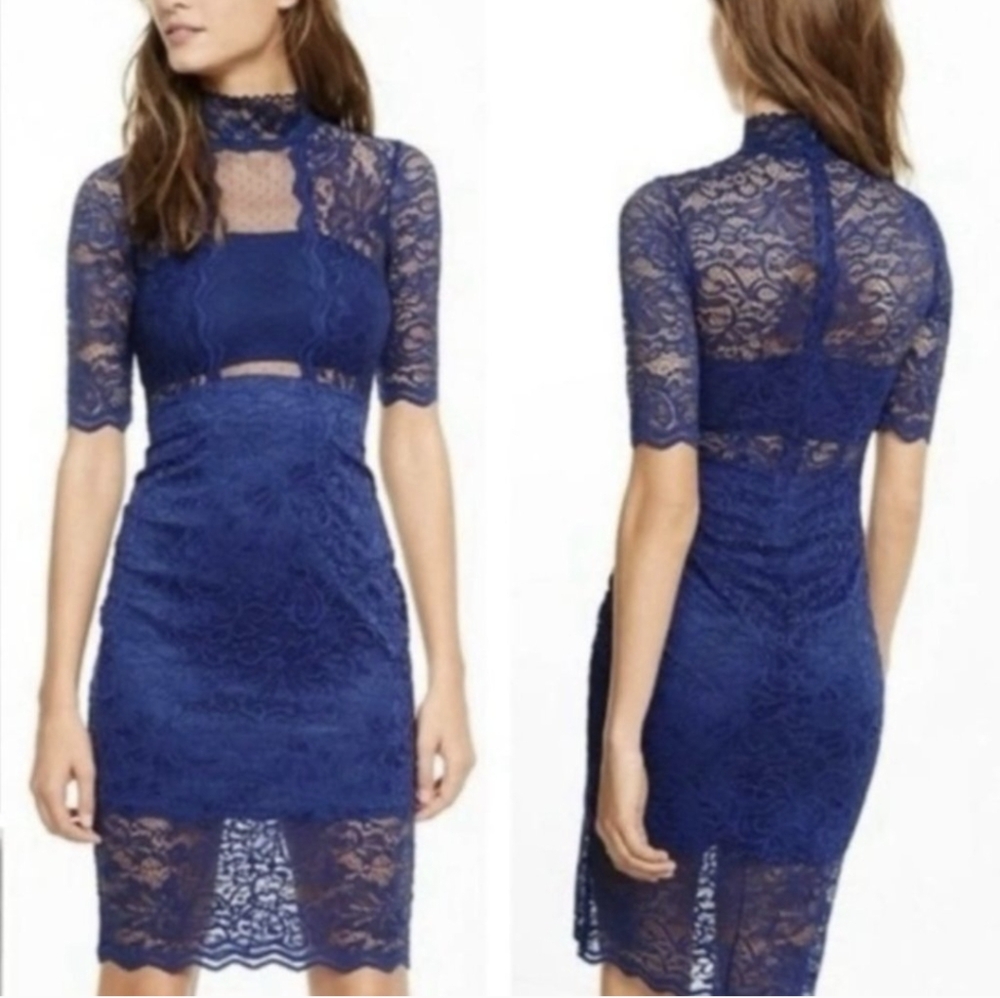 Express mid length navy blue dress. Lacey and very pretty